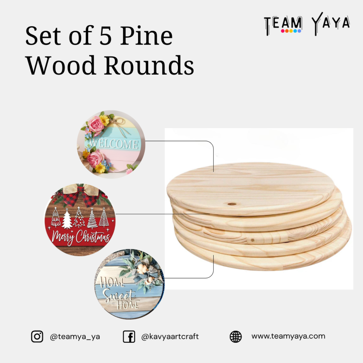  Set of 5 Premium Pine Wood Rounds – Perfect for Crafting &amp; Home Décor 