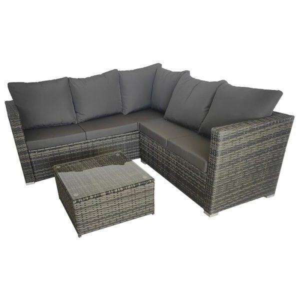 5-Seater Corner Rattan Garden Sofa Set with Cushions &amp; Glass Coffee Table