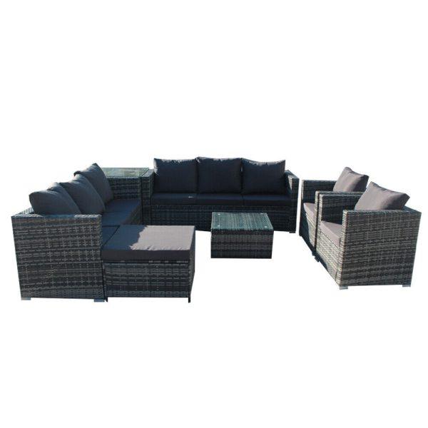 9 Seater Rattan Sofa Furniture Set with Coffee Table and Pedal
