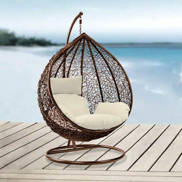 4 Colour Outdoor Rattan Egg Chair with Stand &amp; Cushion