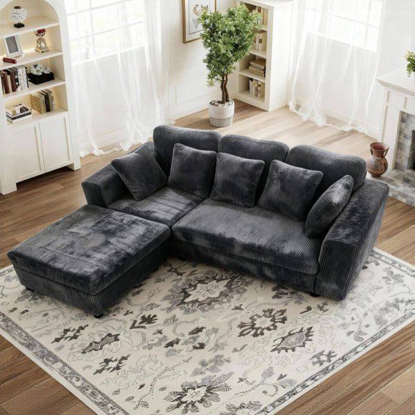 4 Seater Premium Corduroy Corner Sofa with Pine