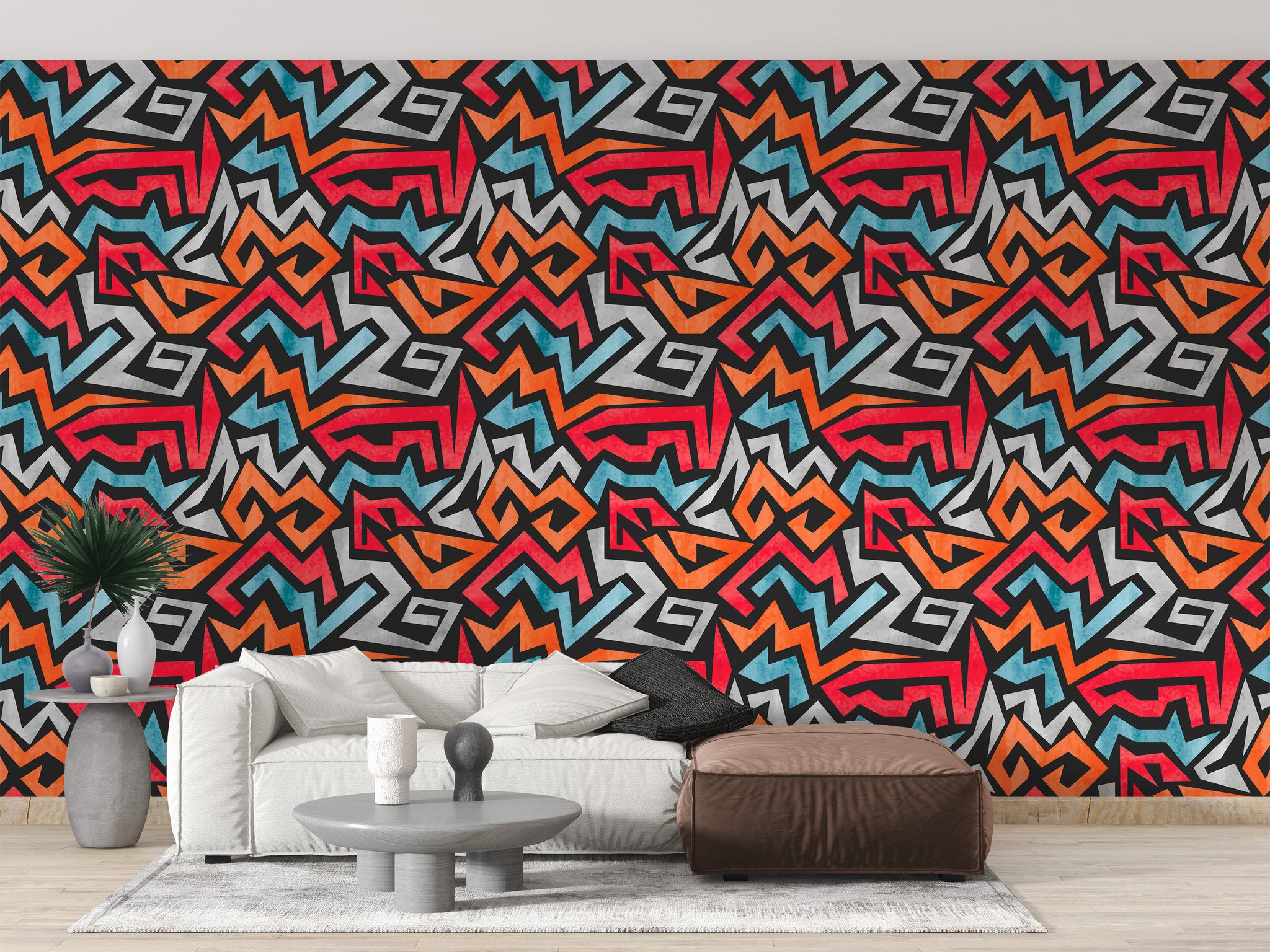 Vibrant urban colorful graffiti seamless wallpaper for teen feature wall